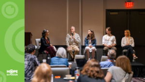 Panelists Laura Manfre, Lee St. Arnaud, Elle St. Arnaud, Jack Morris, and Leslie Morris discuss Living with IRDs